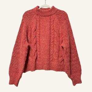 Universal Thread Mock Neck Cable Knit Sweater Size Large Red Orange Cozy Cropped